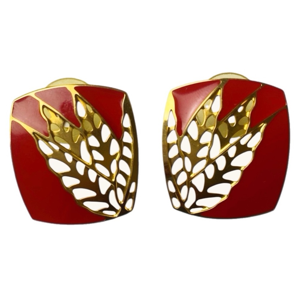 Edgar Berebi Vintage Gold Plated Red Enamel Square Earrings